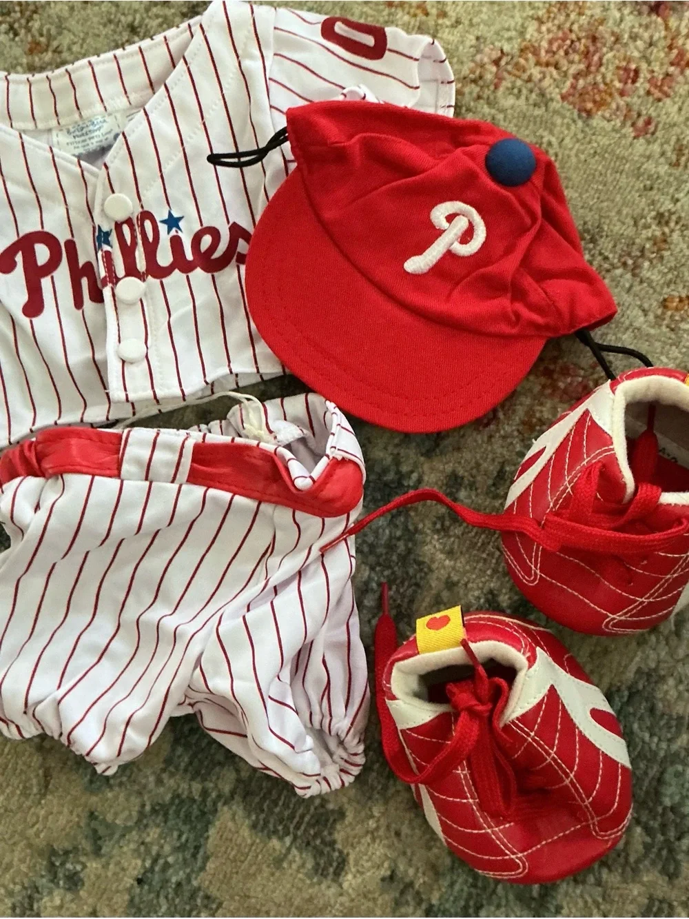 Build-A-Bear Phillies Red & White Pinstripe Outfit with Cap and Shoes